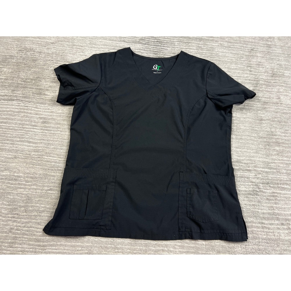 GT Performance Scrub Top Women L Black T-147A-BLACK‎ V-Neck Stretch Multi-Pocket